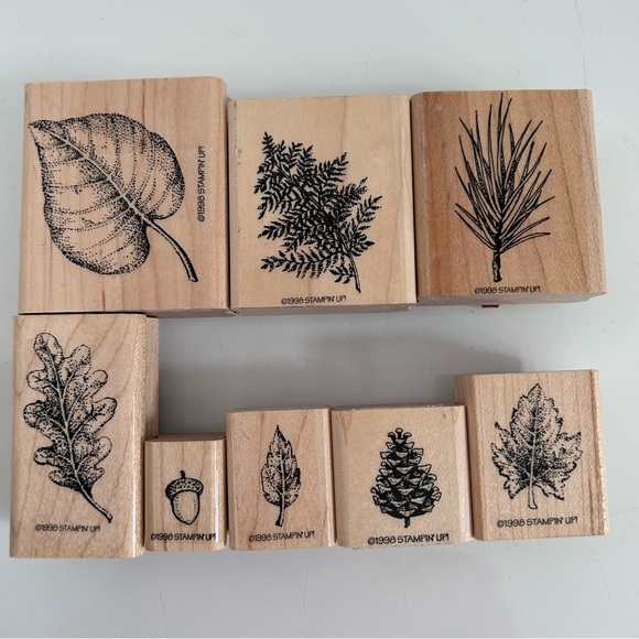 Stampin’ Up! 1998 8 pcs wood stamps - LEAVES & Cones - Picture 3 of 15